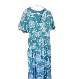 Kate & Lily Womens Maxi Dress Teal White Floral Tiered V Neck Large NWT Resort